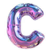 AI generated Letter C 3D glossy liquid style effect with hologram color gradient png