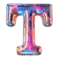 AI generated 3D Glossy Liquid Holographic Color Gradient Effect Letter T Vibrant Typography png