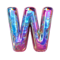 AI generated 3D Letter W Glossy Liquid Style Mesmerizing Holographic Gradient Effect png