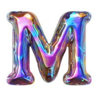 AI generated M alphabet 3D glossy liquid style effect with hologram color gradient png