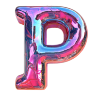 ai généré fascinant holographique pente 3d lettre p dans liquide style png