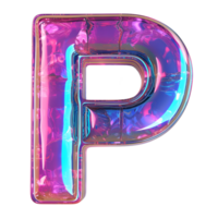 AI generated Letter P 3D glossy liquid style effect with hologram color gradient png