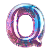ai gegenereerd q alfabet 3d glanzend vloeistof stijl dynamisch holografische kleur helling png
