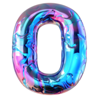 AI generated O alphabet 3D glossy liquid style effect with hologram color gradient png