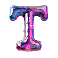AI generated Letter T 3D glossy liquid style effect with hologram color gradient png