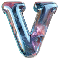AI generated V Alphabet 3D Glossy Liquid Style Dynamic Holographic Color Gradient png