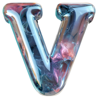 ai généré v alphabet 3d brillant liquide style dynamique holographique Couleur pente png