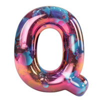 AI generated 3D Letter Q Glossy Liquid Style Mesmerizing Holographic Gradient Effect png