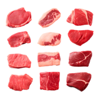 AI generated set of raw fresh beef cuts png