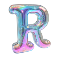 AI generated 3D glossy liquid holographic color gradient effect letter R png