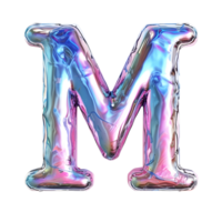 AI generated Letter M 3D glossy liquid style effect with hologram color gradient png
