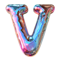 AI generated V alphabet 3D glossy liquid style effect with hologram color gradient png