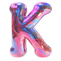 AI generated 3D Letter K glossy liquid style with holographic color gradient png