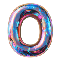 AI generated Letter O 3D glossy liquid style effect with hologram color gradient png
