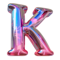 AI generated K alphabet 3D glossy liquid style effect with hologram color gradient png