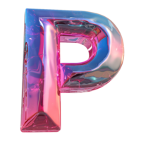 AI generated 3D glossy liquid holographic color gradient effect letter P png