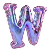 AI generated W Alphabet 3D Glossy Liquid Style Dynamic Holographic Color Gradient png