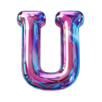 AI generated U alphabet 3D glossy liquid style effect with hologram color gradient png