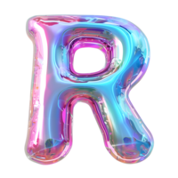 AI generated Mesmerizing Holographic Gradient 3D Letter R in Liquid Style png