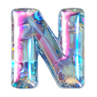 ai généré holographique Couleur pente effet 3d lettre n dans brillant liquide style png