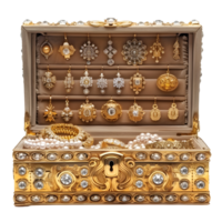 AI generated Lavish Gems Pouring Out of Opened Treasure Box png