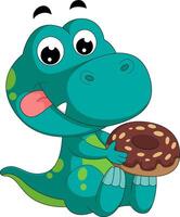 Cute little  dinosaur cartoon with donut vector