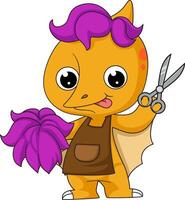 Cute little  dinosaur cartoon professional hairdresser vector