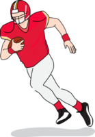 amerikanisch Fußball Spieler Betrieb, Illustration von Mann Laufen spielen Sport Fachmann im rot und Gold Gelb Thema auf transparent Hintergrund. png