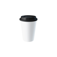 Clean and blank white paper cup for coffee without background. Template for mockup. With black lid png