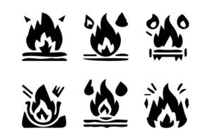 Fire image, flame icon. Black icon isolated on white background. vector