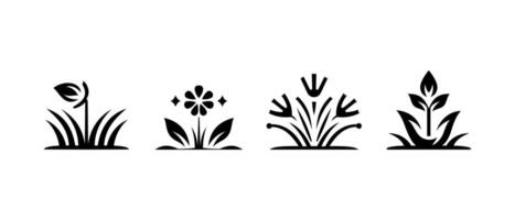 Set silhouette style logo with plant theme, nature icons on white background. vector