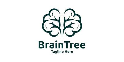 brain and tree logo design, intelligence, natural, logo design template, symbol, creative idea. vector