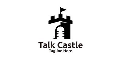 Talk Castle logo design, combination of microphone and castle, logo design template, symbol, icon, creative idea. vector