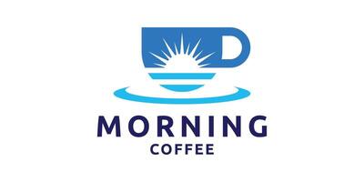 morning coffee logo design, cup and sunrise, logo design template, symbol, creative idea. vector