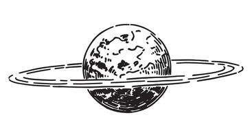 cósmico espacio objeto garabatear. contorno dibujo de planeta con anillos astronomía Ciencias bosquejo. mano dibujado vector ilustración aislado en blanco..