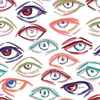 Human eyes abstract vector seamless pattern. Ornament of eyes sketches. Hand drawn design in retro style.