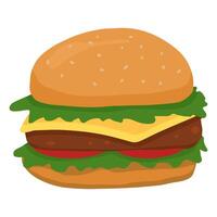 Hamburger tasty sandwich. Hand drawn vector illustration in flat style. Single fast food doodle. Cartoon clipart isolated on white background.