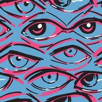 Human eyes abstract vector seamless pattern. Ornament of eyes sketches. Hand drawn design in retro style.