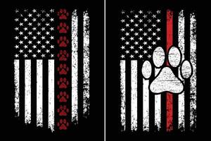 Thin Red Line Flag With Paw Vector