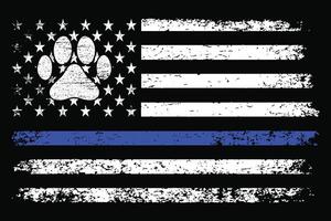 Blue Line Dog Paw Flag Vector