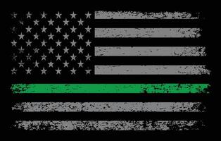 American Distressed Flag With Thin Green Line Vector Template. It is a symbol of supporting for federal law enforcement agents