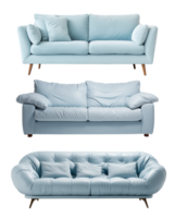 AI generated Soft blue sofas on a transparent background, PNG