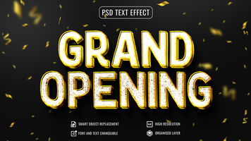 grand opening white gold text effect with confetti background psd