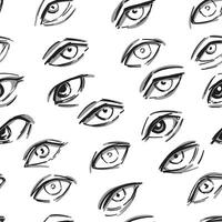 Human eyes abstract vector seamless pattern. Ornament of eyes sketches. Hand drawn design in retro style.