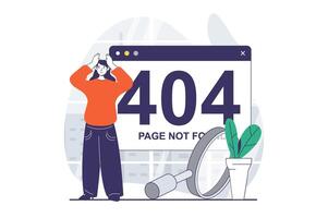 Page not found concept with people scene in flat design for web. Woman getting message about connection problem and troubleshooting. Vector illustration for social media banner, marketing material.