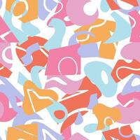 Abstract contemporary ornament. Vector seamless pattern of geometric cut out shapes and simple doodles. Design in pastel colors.
