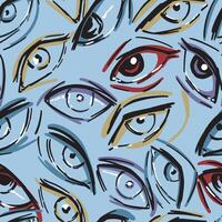 Human eyes abstract vector seamless pattern. Ornament of eyes sketches. Hand drawn design in retro style.