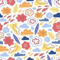 plano floral resumen formas mano dibujado vector sin costura modelo. vistoso antecedentes en retro estilo 90's universal sencillo diseño para huellas dactilares, fondos de pantalla, envase, papel, textil, tela, decoración, tarjeta.