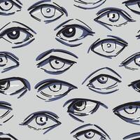 Human eyes abstract vector seamless pattern. Ornament of eyes sketches. Hand drawn design in retro style.