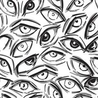 Human eyes abstract vector seamless pattern. Ornament of eyes sketches. Hand drawn design in retro style.